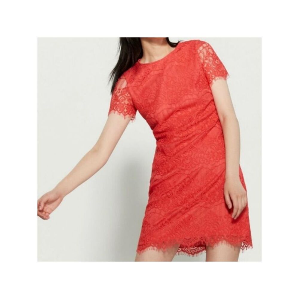 KENSIE DRESSES Womens Orange Scallop Short Sleeve Above The Knee Sheath Dress 10